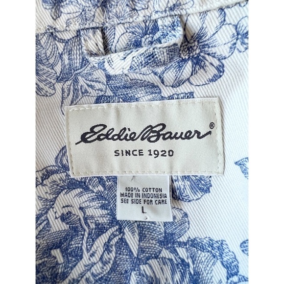 EDDIE Bauer Vintage 90s Wedgewood Floral Rigid Denim Jacket Large - Picture 5 of 10
